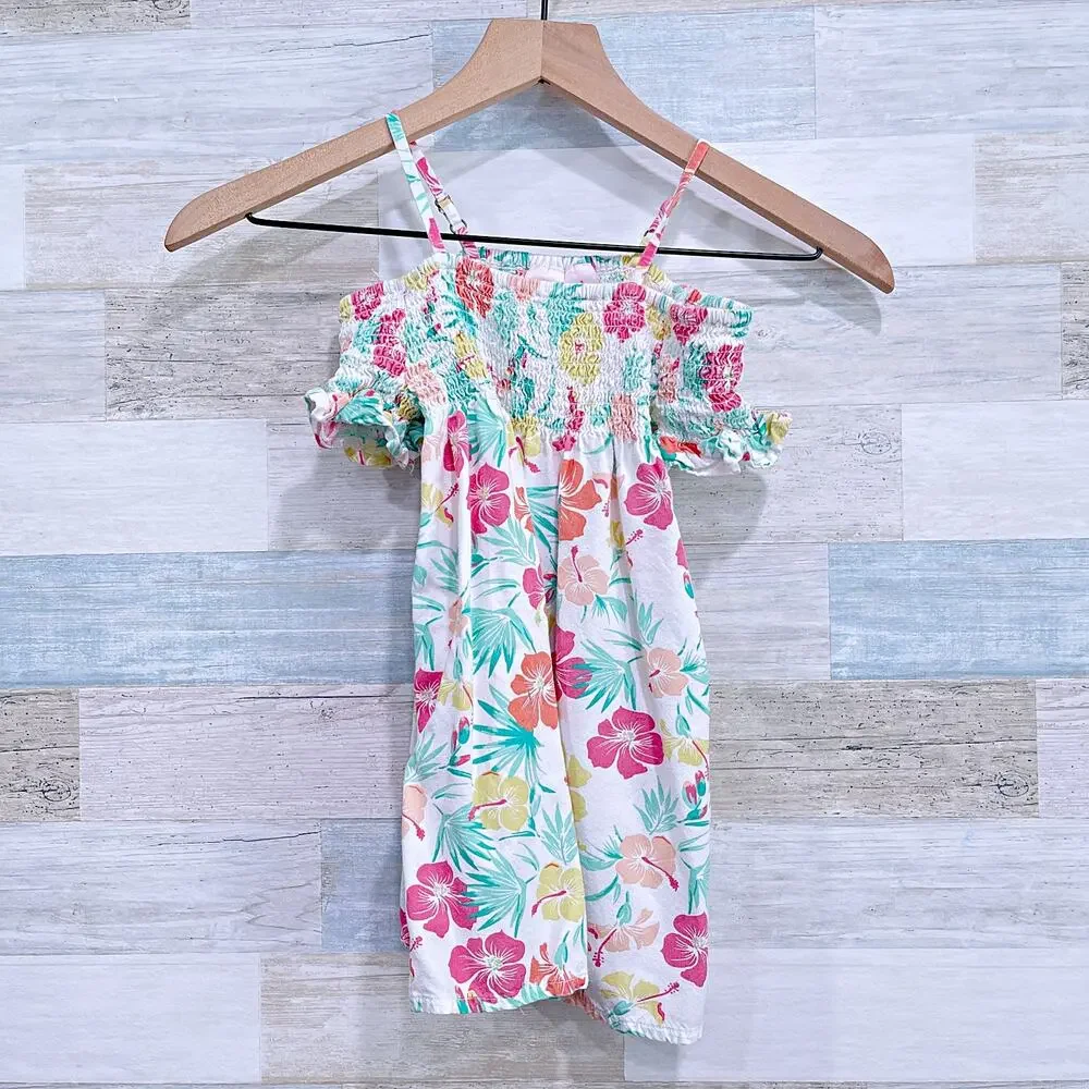 Barbie x Roxy Tropical Floral Smocked Off The Shoulder Dress Toddler Girl 4T